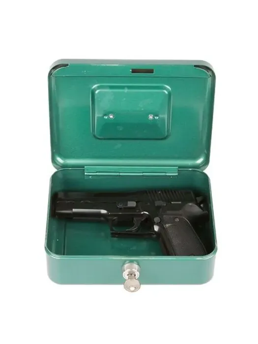 Framed Print : 9mm pistol in a metal case, isolated on white Framed Print : 9mm pistol in a metal case, isolated on white
