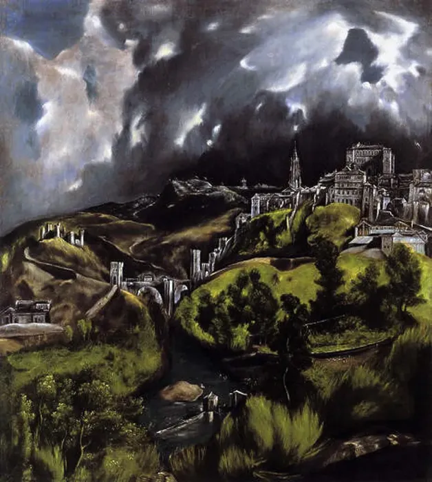 Framed Print : *A View of Toledo* by El Greco is a 16th-century painting showcasing the Spanish city of Toledo Framed Print : *A View of Toledo* by El Greco is a 16th-century painting showcasing the Spanish city of Toledo