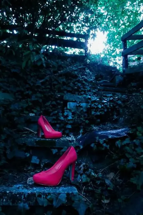 Framed Print : Abandoned red heels in nature Framed Print : Abandoned red heels in nature
