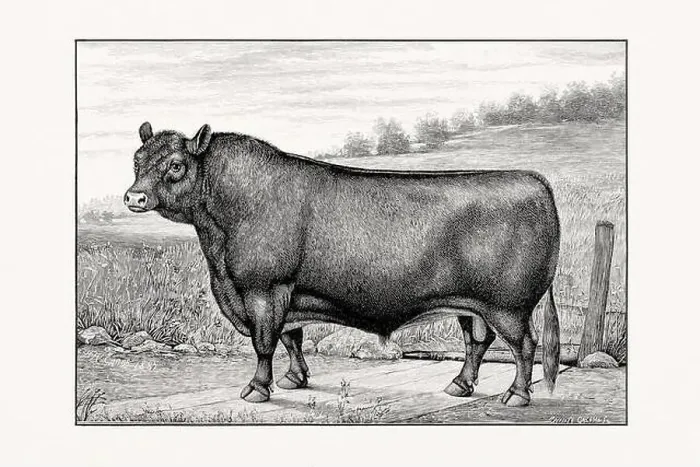 Framed Print : Aberdeen Angus Cattle. Antique cattle illustration of a bull from an 1887 livestock book Framed Print : Aberdeen Angus Cattle. Antique cattle illustration of a bull from an 1887 livestock book