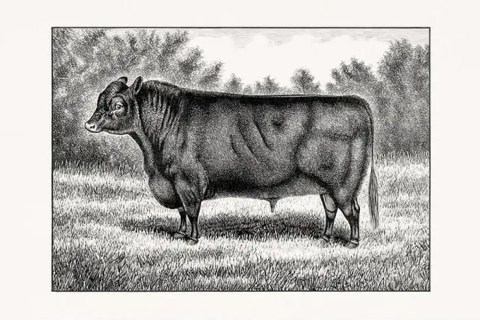 Framed Print : Aberdeen Angus Cattle. Antique cattle illustration of a bull from an 1887 livestock book Framed Print : Aberdeen Angus Cattle. Antique cattle illustration of a bull from an 1887 livestock book