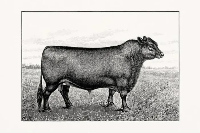Framed Print : Aberdeen Angus Cattle. Antique cattle illustration of a bull from an 1887 livestock book Framed Print : Aberdeen Angus Cattle. Antique cattle illustration of a bull from an 1887 livestock book