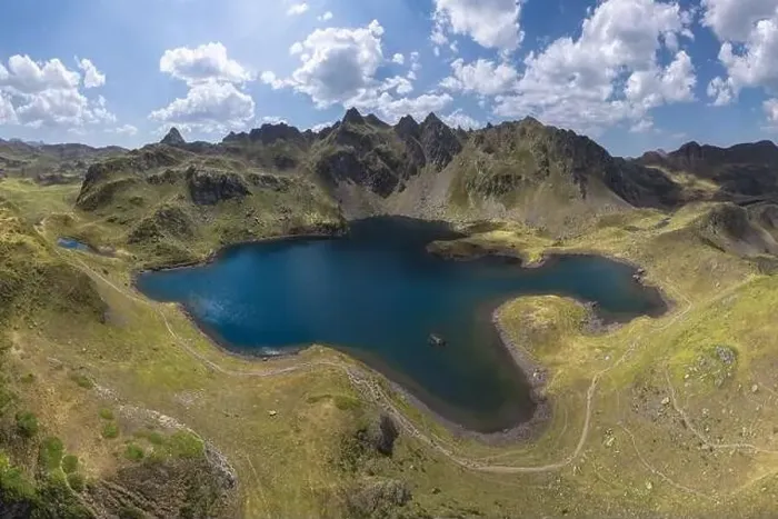 Framed Print : From above, this stunning aerial shot captures the majestic Lacs d'Ayous Framed Print : From above, this stunning aerial shot captures the majestic Lacs d'Ayous