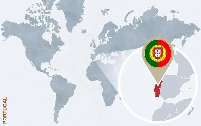Framed Print : Abstract blue world map with magnified Portugal. Portugal flag and map. Vector Illustration Framed Print : Abstract blue world map with magnified Portugal. Portugal flag and map. Vector Illustration