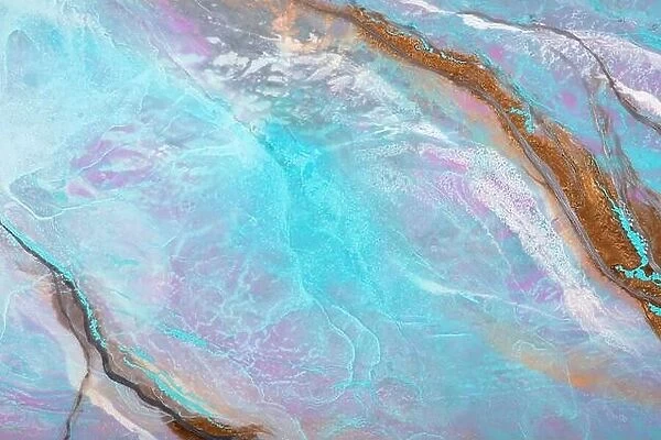Abstract fluid art background bluem beige colors. Liquid marble. Acrylic painting on canvas with lilac gradient and splash. Drawn acrylics background