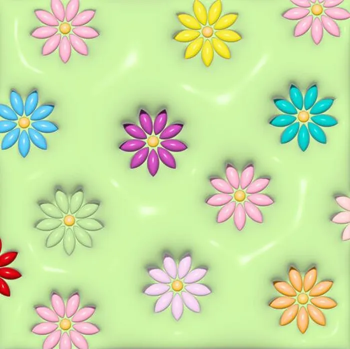Framed Print : Abstract green background with colorful flowers, 3D rendering illustration Framed Print : Abstract green background with colorful flowers, 3D rendering illustration