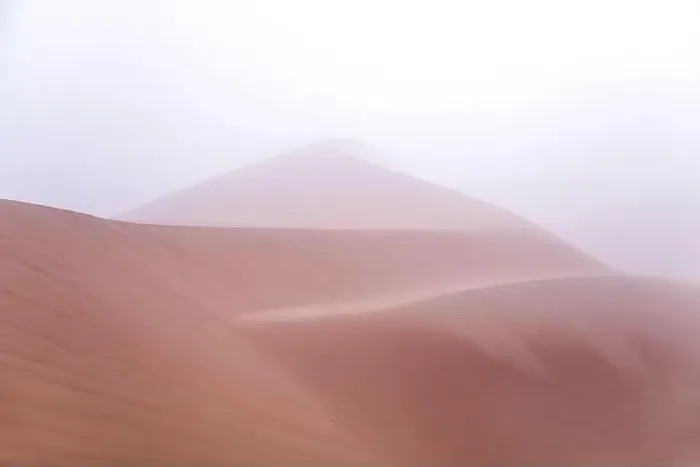 Framed Print : Abstract image of a patterned sand dune in dense fog on a winter morning. Liwa desert, Abu Dhabi, United Arab Emirates Framed Print : Abstract image of a patterned sand dune in dense fog on a winter morning. Liwa desert, Abu Dhabi, United Arab Emirates