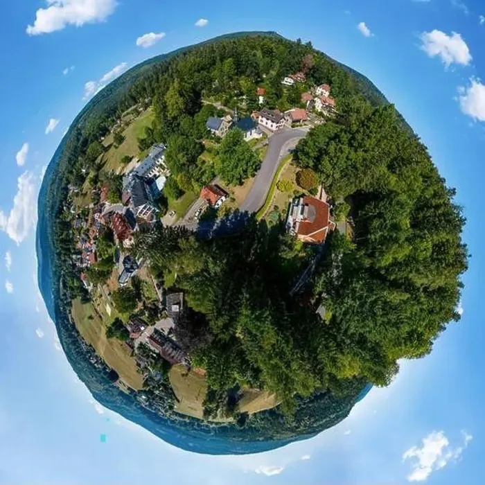 Framed Print : Abstract image of a small planet. Taken from the drone. Circular panorama. France Framed Print : Abstract image of a small planet. Taken from the drone. Circular panorama. France