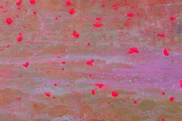 Abstract painting. Beige background with pink dots. Oil painting