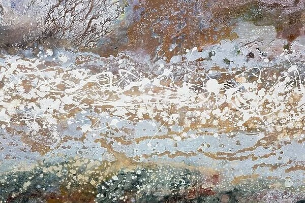 Abstract painting detail, canvas texture, pastel colors, sky and