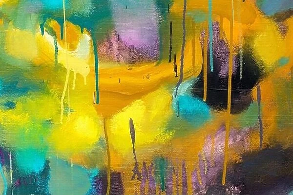 Abstract painting on paper oil and gouache colorful background
