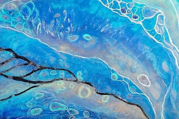 Abstract painting in superlative blue color. Perfect liquid, fluid art pattern. Original simulation of depth ocean, the sea surface. Modern design