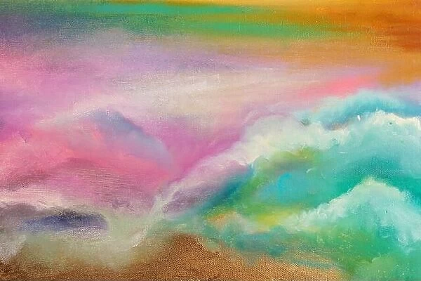 Abstract painting texture with a colorful sky on the background
