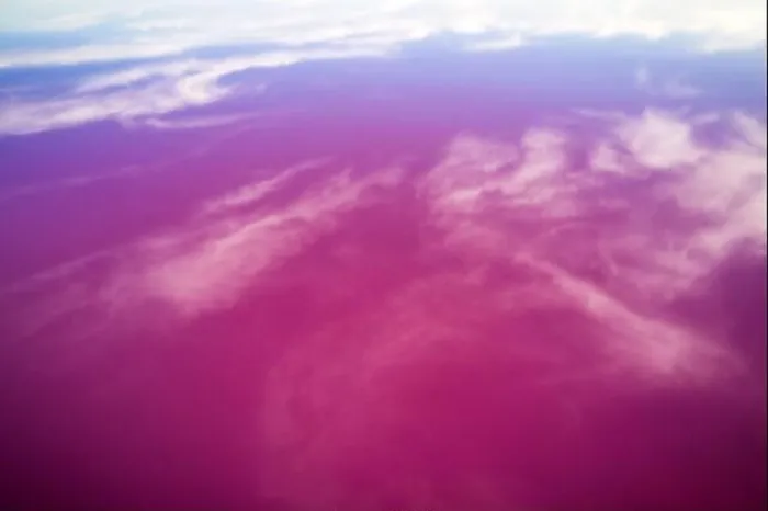 Framed Print : Abstract view of pink lake salt water and clouds reflection from drone. Creative nature color concept. Top view background Framed Print : Abstract view of pink lake salt water and clouds reflection from drone. Creative nature color concept. Top view background