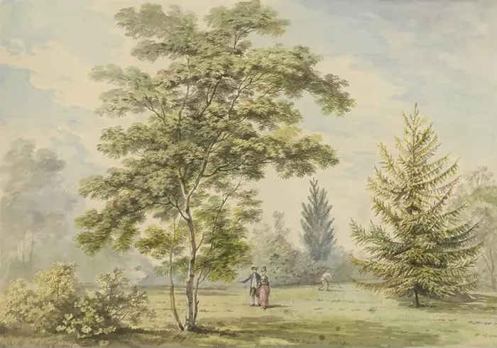 Framed Print : The Acacia Tree - Figures in a Park Framed Print : The Acacia Tree - Figures in a Park