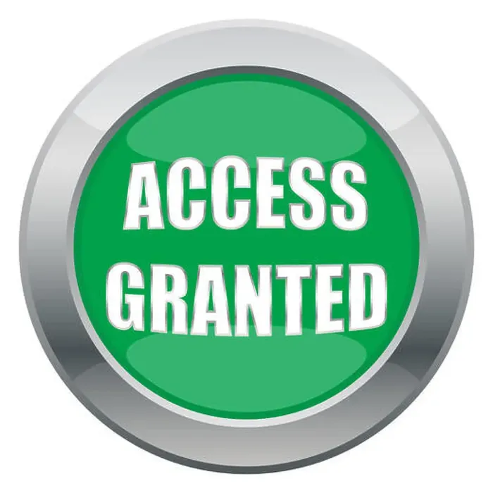 Framed Print : An access granted icon in green isolated on a white background
