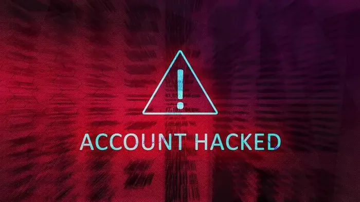 Framed Print : Account hacked concept with exclamation mark in warning triangle on red background Framed Print : Account hacked concept with exclamation mark in warning triangle on red background
