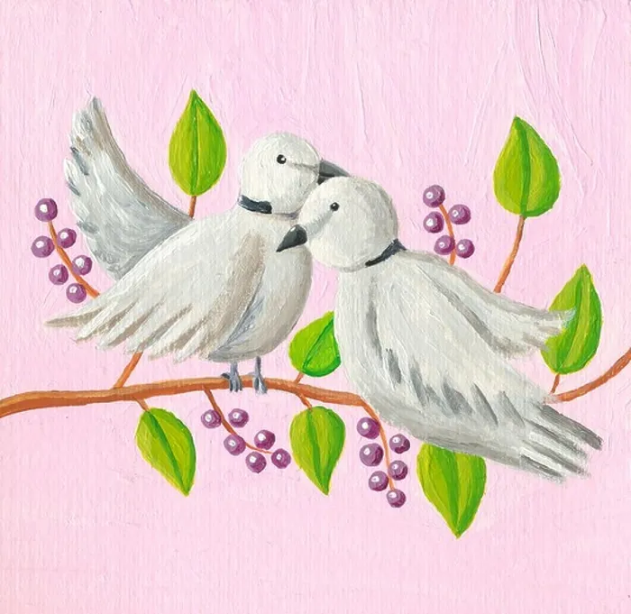 Framed Print : Acrylic illustration - The 12 Days of Christmas - Two turtle doves Framed Print : Acrylic illustration - The 12 Days of Christmas - Two turtle doves