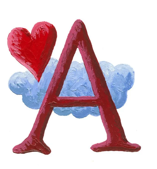 Framed Print : Acrylic illustration of letter A with heart and cloud Framed Print : Acrylic illustration of letter A with heart and cloud