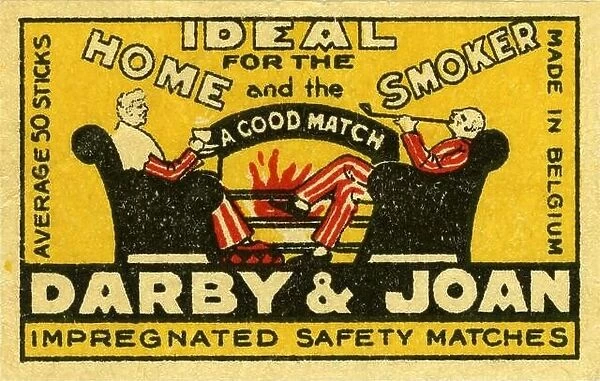 advertising, household, match label, trademark Darby & Joan, Ideal for the home and the smoker, ADDITIONAL-RIGHTS-CLEARANCE-INFO-NOT-AVAILABLE