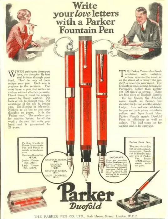 Framed Print : Advertisement for Parker Fountain Pens