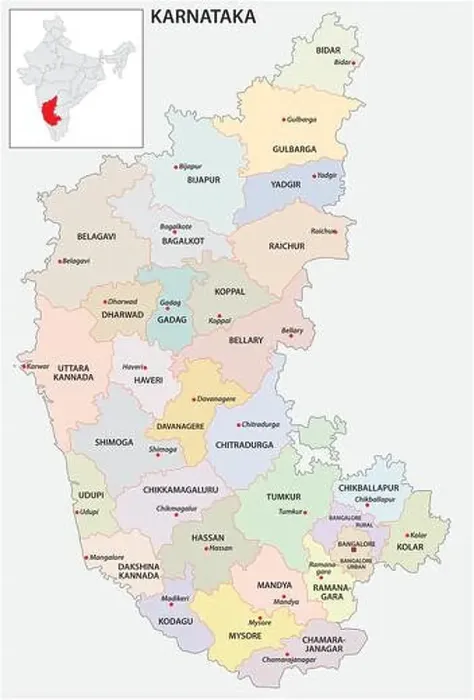 Framed Print : administrative and political map of indian state of Karnataka, india Framed Print : administrative and political map of indian state of Karnataka, india