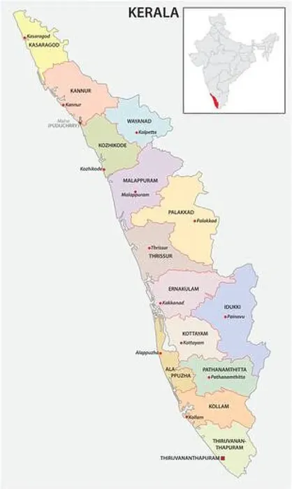 Framed Print : administrative and political map of indian state of kerala, india Framed Print : administrative and political map of indian state of kerala, india