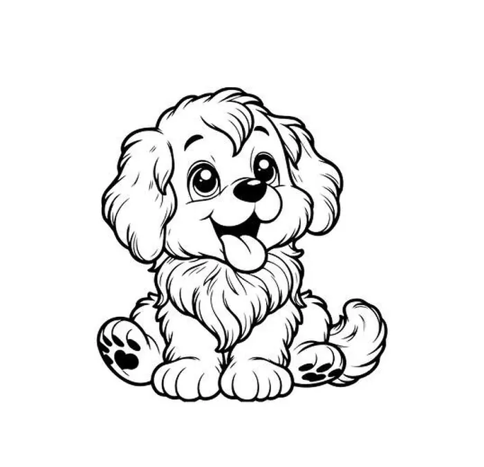 Framed Print : Adorable cartoon puppy smiling and sitting happily Framed Print : Adorable cartoon puppy smiling and sitting happily