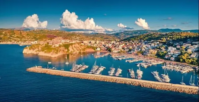Framed Print : Adorable evening view from flying drone of Agropoli port Framed Print : Adorable evening view from flying drone of Agropoli port