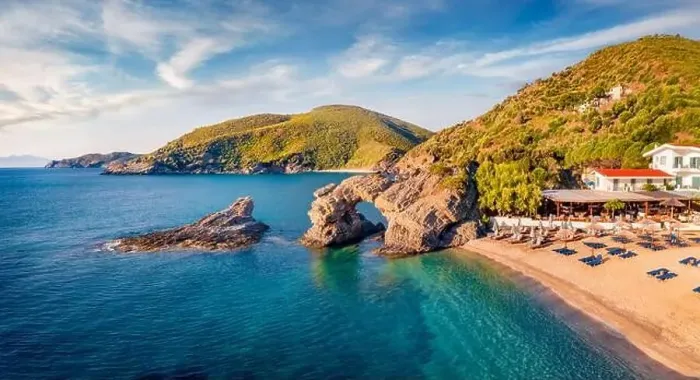 Framed Print : Adorable morning view of Kama beach in Kalamos village Framed Print : Adorable morning view of Kama beach in Kalamos village