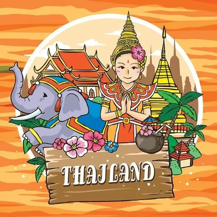 Framed Print : adorable Thailand travel concept poster in hand drawn style Framed Print : adorable Thailand travel concept poster in hand drawn style