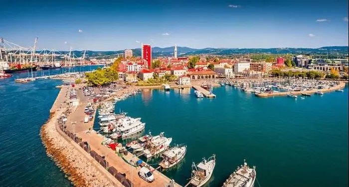 Framed Print : Adorable view from flying drone of Koper port Framed Print : Adorable view from flying drone of Koper port