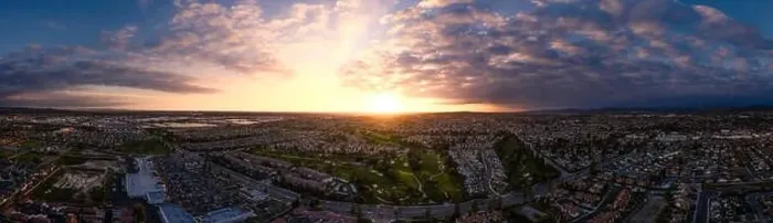 Framed Print : Aeiral pano capture from an altitude of 100 meters over a golf course and housing complex in California Framed Print : Aeiral pano capture from an altitude of 100 meters over a golf course and housing complex in California