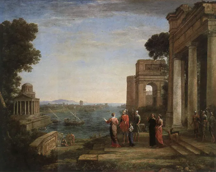 Framed Print : *Aeneas's Farewell to Dido in Carthago* by Claude Lorrain portrays a moment from Virgil's *Aeneid* Framed Print : *Aeneas's Farewell to Dido in Carthago* by Claude Lorrain portrays a moment from Virgil's *Aeneid*