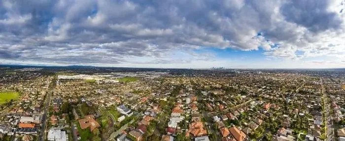 Framed Print : Aerial 180 degree view of the Melbourne suburb of Preston Victoria on a cloudy autumn day Framed Print : Aerial 180 degree view of the Melbourne suburb of Preston Victoria on a cloudy autumn day