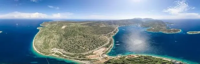 Framed Print : Aerial 360 panoramic photo of Vis Island east side in Adriatic sea in Croatis summer Framed Print : Aerial 360 panoramic photo of Vis Island east side in Adriatic sea in Croatis summer