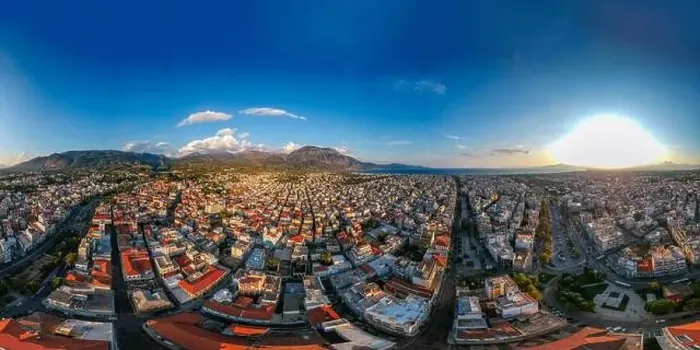 Framed Print : Aerial 360 view over the center of Kalamata city, Greece. Aerial photography over Messenia, Greece, Europe Framed Print : Aerial 360 view over the center of Kalamata city, Greece. Aerial photography over Messenia, Greece, Europe