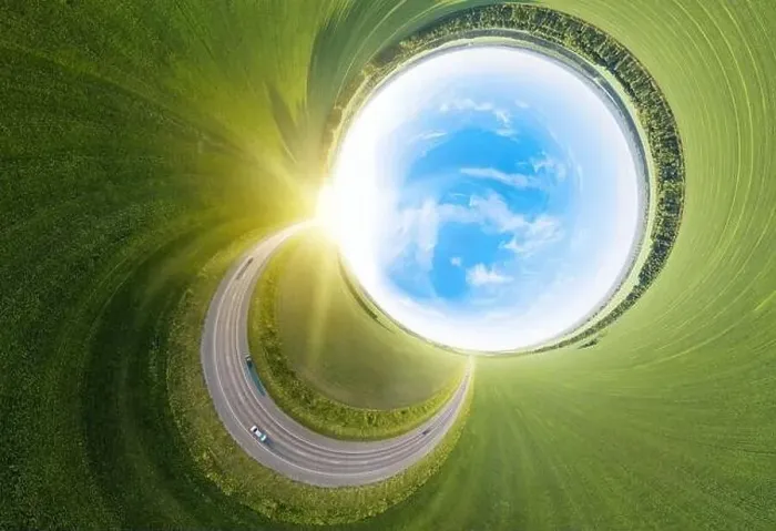 Framed Print : Aerial abstract 360 turned out view of a landscape while traveling by car on a circle asphalt road of a green Framed Print : Aerial abstract 360 turned out view of a landscape while traveling by car on a circle asphalt road of a green