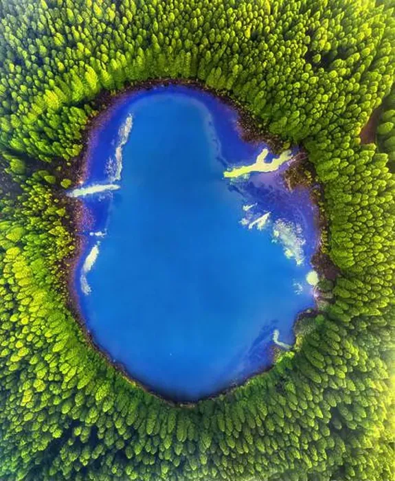 Framed Print : Aerial top down amazing lake of round shape Framed Print : Aerial top down amazing lake of round shape