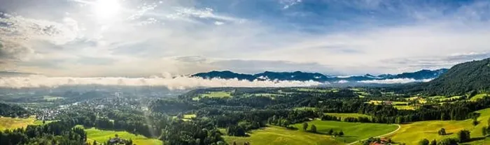 Framed Print : Aerial Bad Toelz Bavarian Alps. Golf Course. Blomberg Mountain. Morning Drone Shot with some clouds in the sky