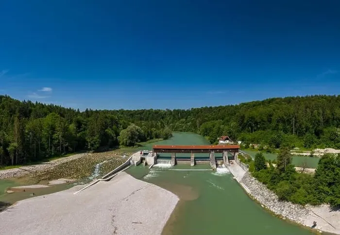 Framed Print : An aerial of the beutiful Isar river and one of its weirs in the south of Munich with a kayaking driver Framed Print : An aerial of the beutiful Isar river and one of its weirs in the south of Munich with a kayaking driver