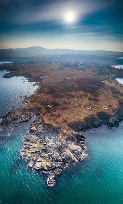 Framed Print : Aerial bird's eye view photo taken by drone with clear water rocky seascape-Chernomorec, Bulgaria