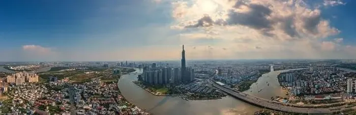 Framed Print : Aerial cityscape photo of Ho Chi Minh city and Saigon river Framed Print : Aerial cityscape photo of Ho Chi Minh city and Saigon river