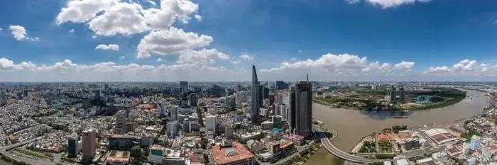 Framed Print : Aerial cityscape photo of Ho Chi Minh city and Saigon river Framed Print : Aerial cityscape photo of Ho Chi Minh city and Saigon river