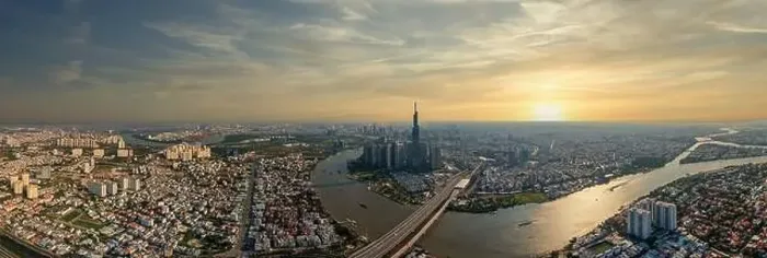 Framed Print : Aerial cityscape photo of Ho Chi Minh city skyline at sunset Framed Print : Aerial cityscape photo of Ho Chi Minh city skyline at sunset