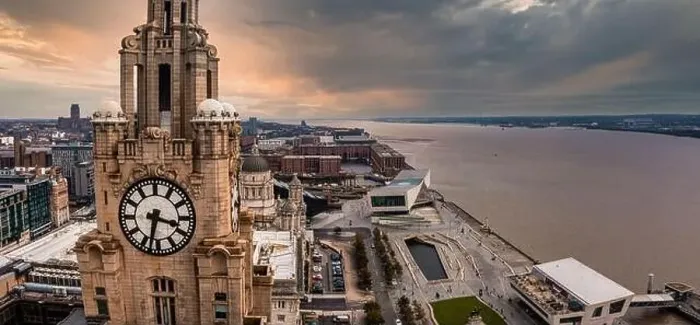 Framed Print : Aerial close up of the tower of the Royal Liver Building in Liverpool Framed Print : Aerial close up of the tower of the Royal Liver Building in Liverpool