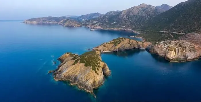 Framed Print : Aerial coastal view of Peristeri at dusk, Geropotamos, Crete, Greece Framed Print : Aerial coastal view of Peristeri at dusk, Geropotamos, Crete, Greece