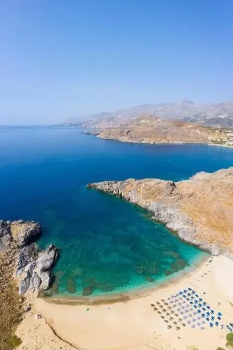 Framed Print : Aerial coastal view of Skinaria Beach on the south coast of Crete, Greece Framed Print : Aerial coastal view of Skinaria Beach on the south coast of Crete, Greece
