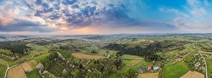Framed Print : Aerial Dorne Panorama of Polish Countryside and Rolling Hills at Spring Framed Print : Aerial Dorne Panorama of Polish Countryside and Rolling Hills at Spring