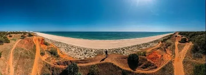 Framed Print : Aerial drone 180 degree panoramic view of Falesia cliffs, Vilamoura, Algarve, Portugal, Europe Framed Print : Aerial drone 180 degree panoramic view of Falesia cliffs, Vilamoura, Algarve, Portugal, Europe
